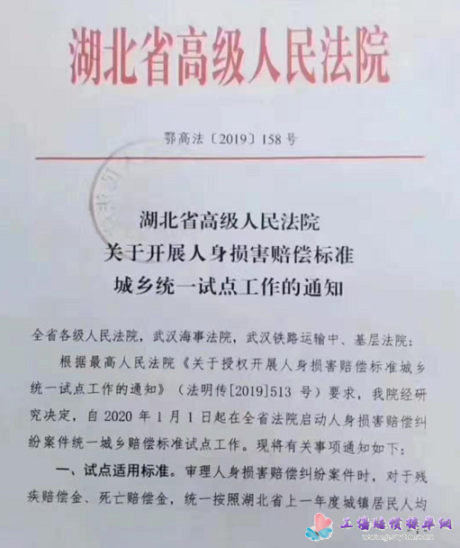 湖北省高級(jí)人民法院《關(guān)于開展人身?yè)p害賠償標(biāo)準(zhǔn)城鄉(xiāng)統(tǒng)一試點(diǎn)工作的通知》第一頁(yè) 湖北省高級(jí)人民法院《關(guān)于開展人身?yè)p害賠償標(biāo)準(zhǔn)城鄉(xiāng)統(tǒng)一試點(diǎn)工作的通知》第一頁(yè)
